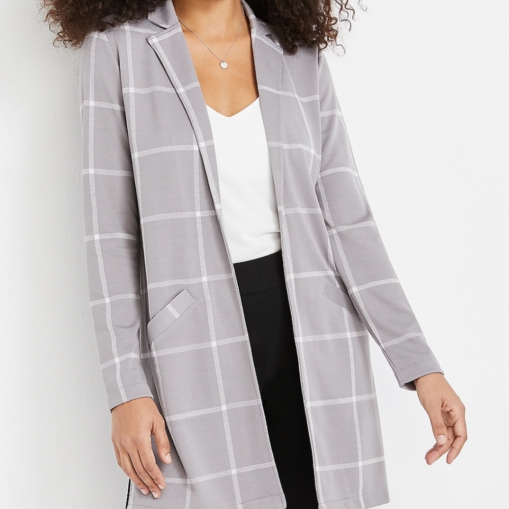 Maurices Gray Plaid Duster Blazer